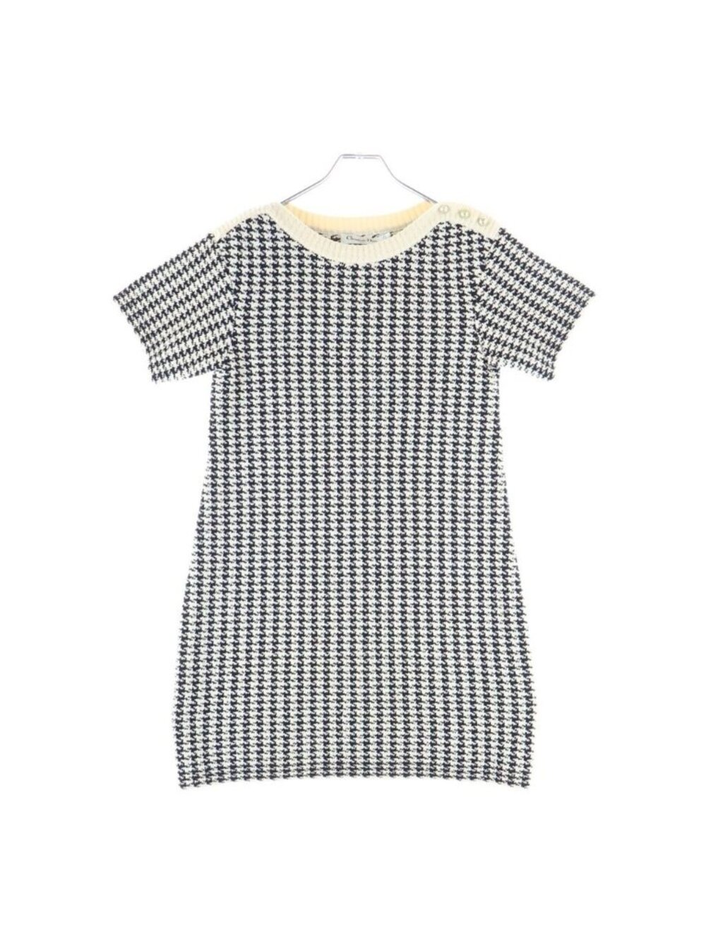 Dior CD Pearl Button Straight Cut Dress White Black